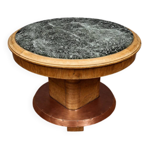 Table art déco en bois, - plateau cuivre