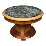 Art Deco table in wood, copper and marble – circular top – around 1930