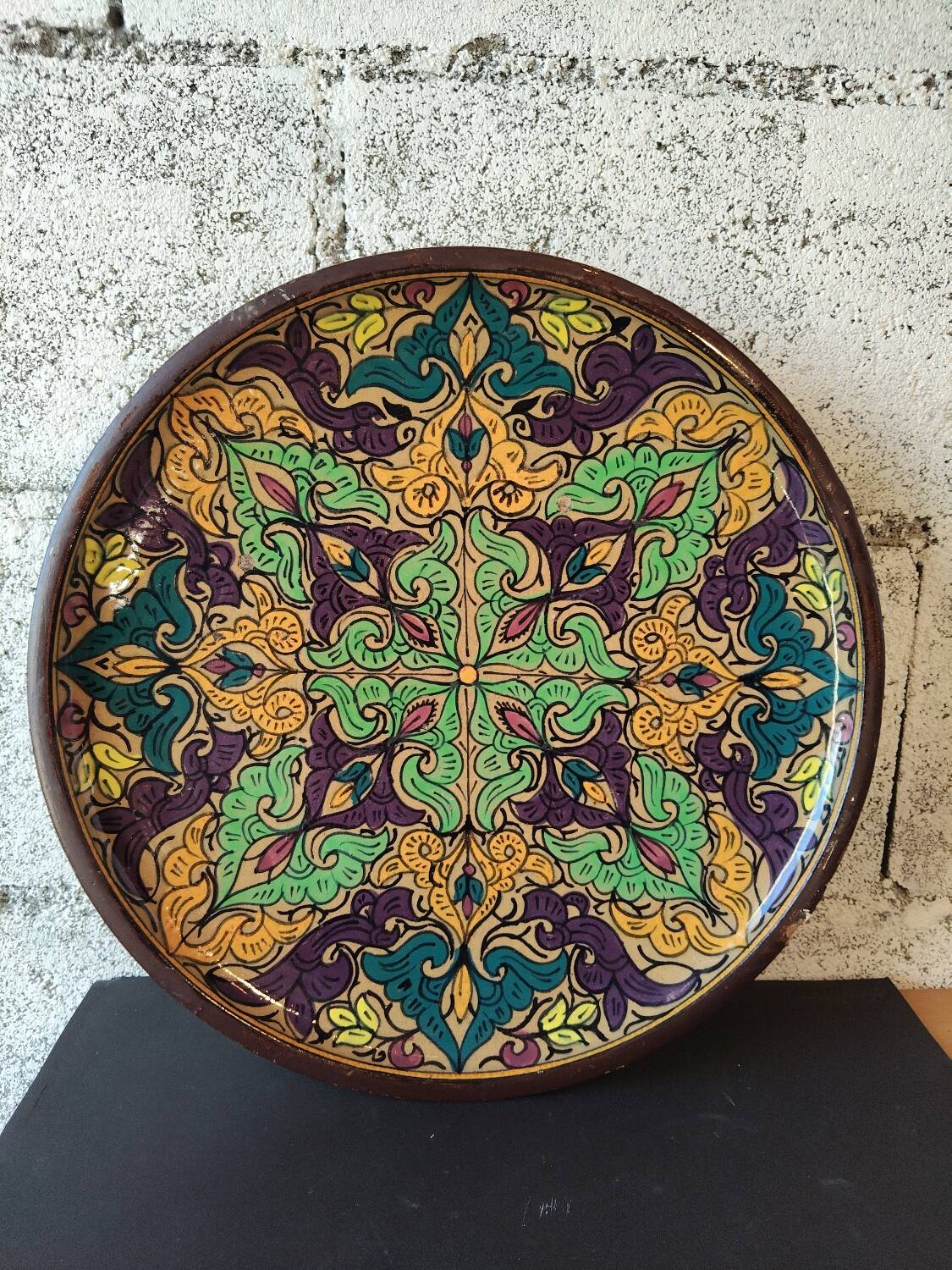 Large artisanal plate from Fès – 38 cm – Painted Moroccan ceramic