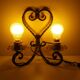 Real wrought iron wall sconce assembled and uns welded, porcelain and brass sleeves -1930/40