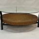 Table basse vintage minimaliste rotin métal verre 1960