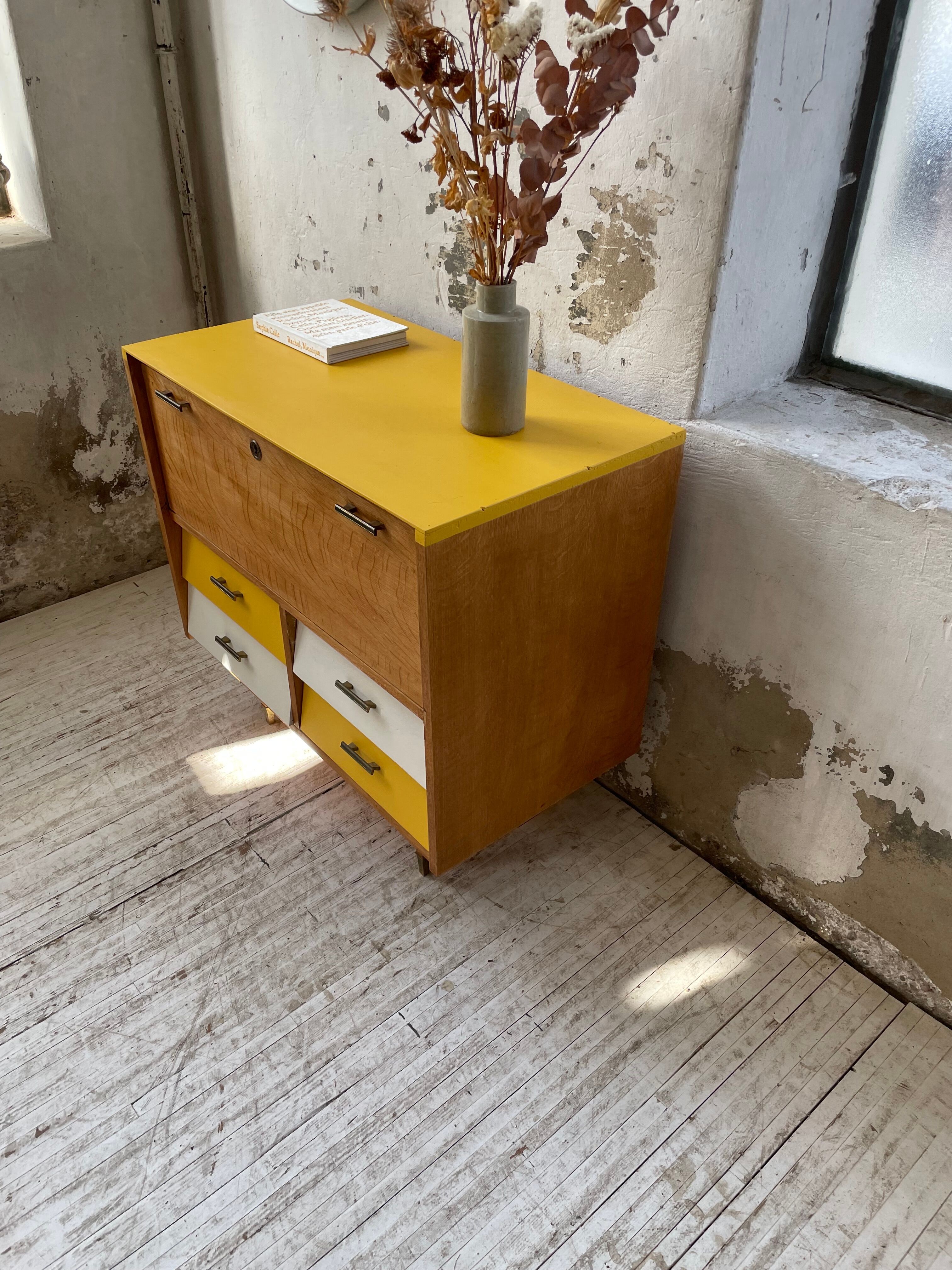 Furniture chest of drawers two-tone 60s