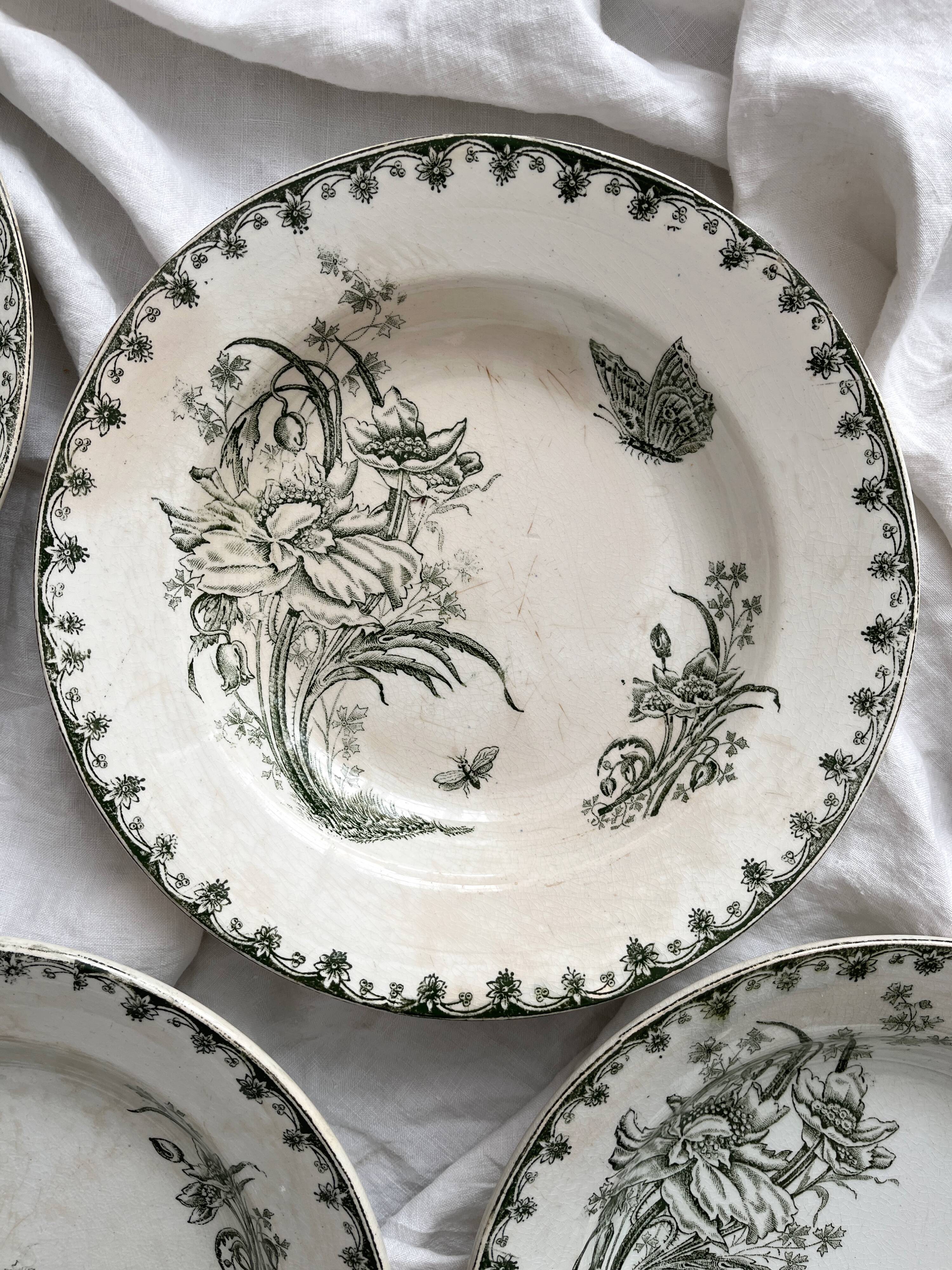 7 earthenware soup plates with butterfly and flower design "Nancy" LG Clairefontaine