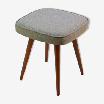 VINTAGE STOOL IN WOOD AND GREY FABRIC 1960