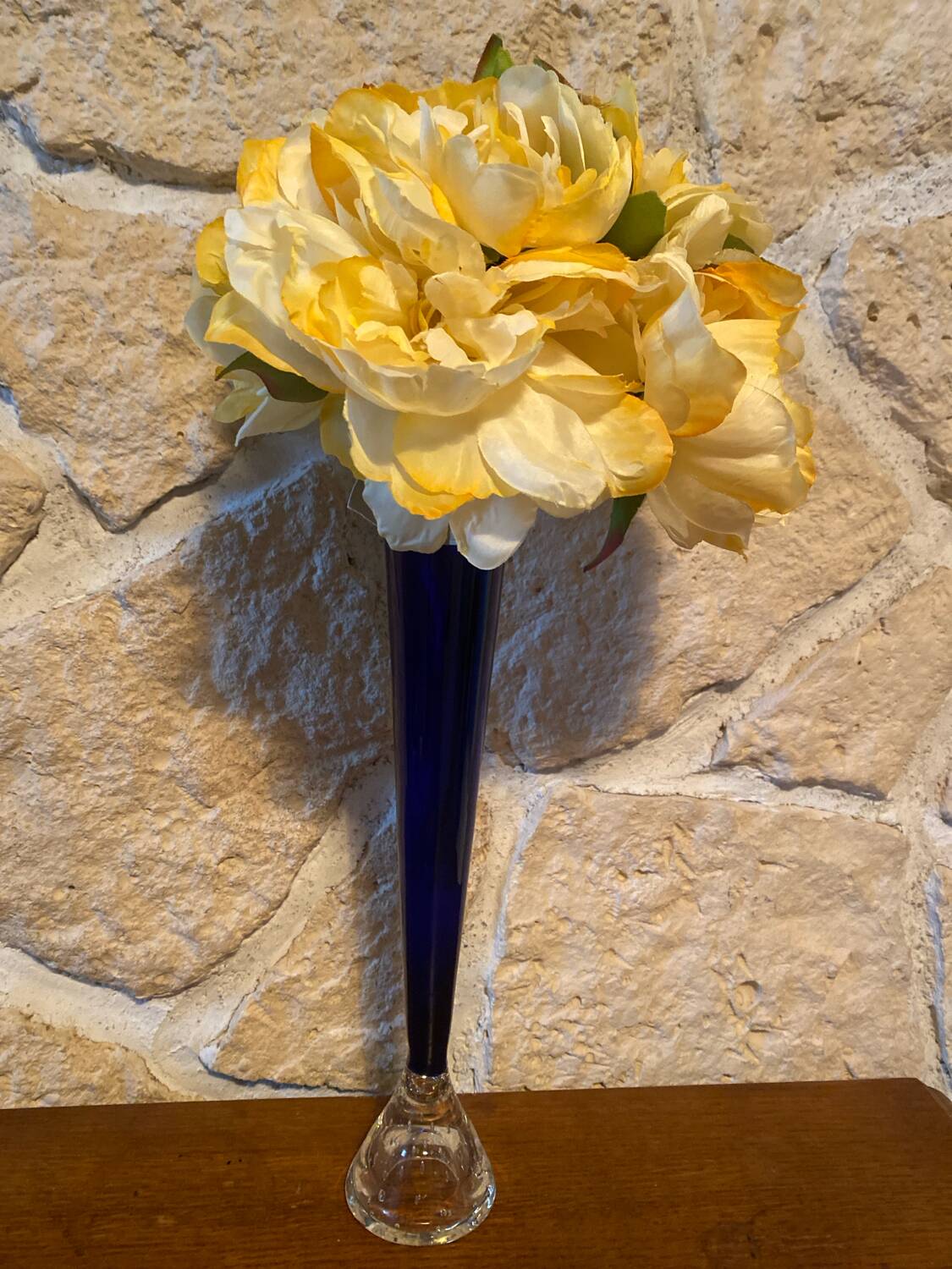 Large cobalt blue soliflore vase, blown glass, 27 cm