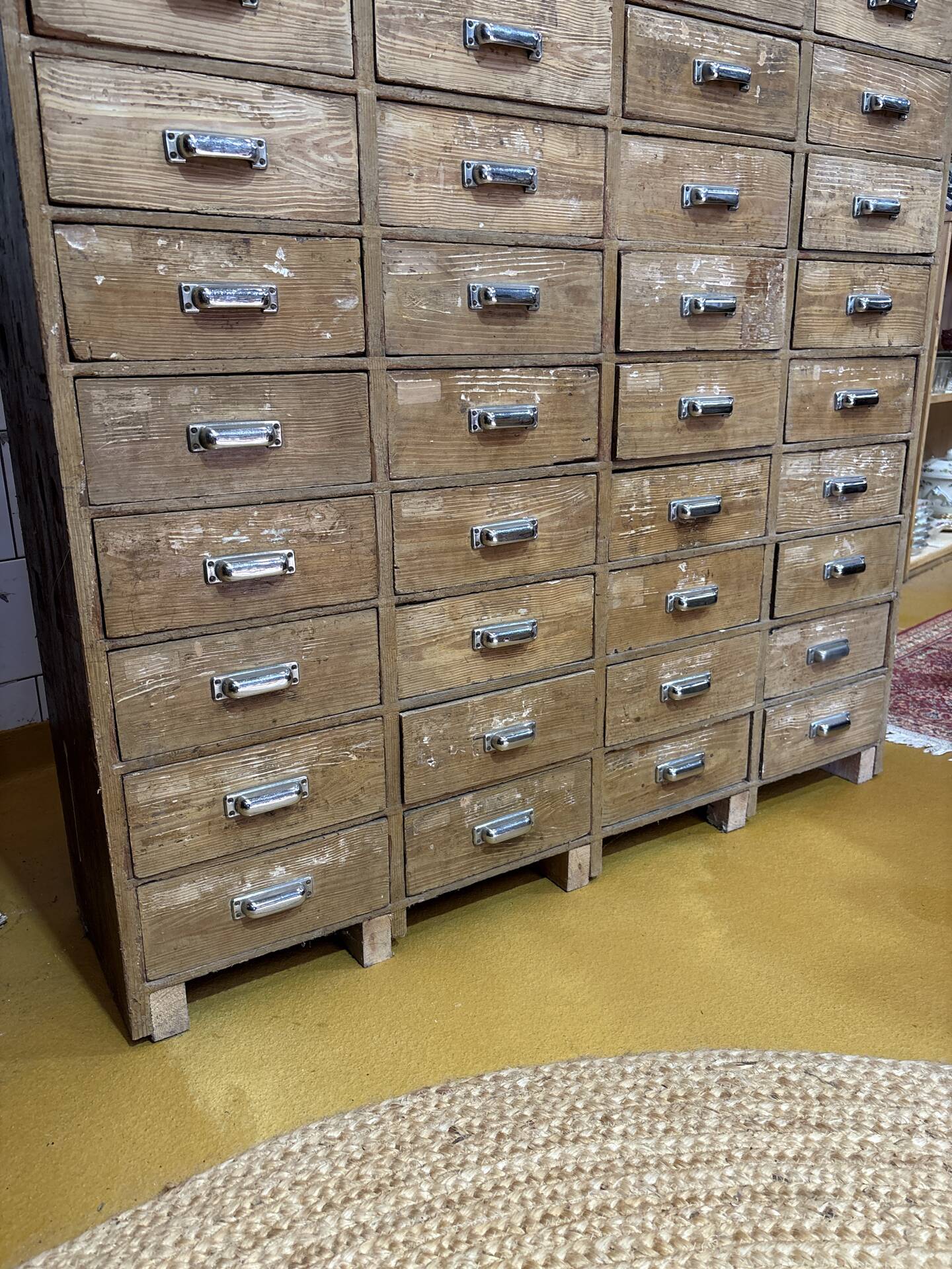 Large antique workshop cabinet with 44 drawers – patinated wood