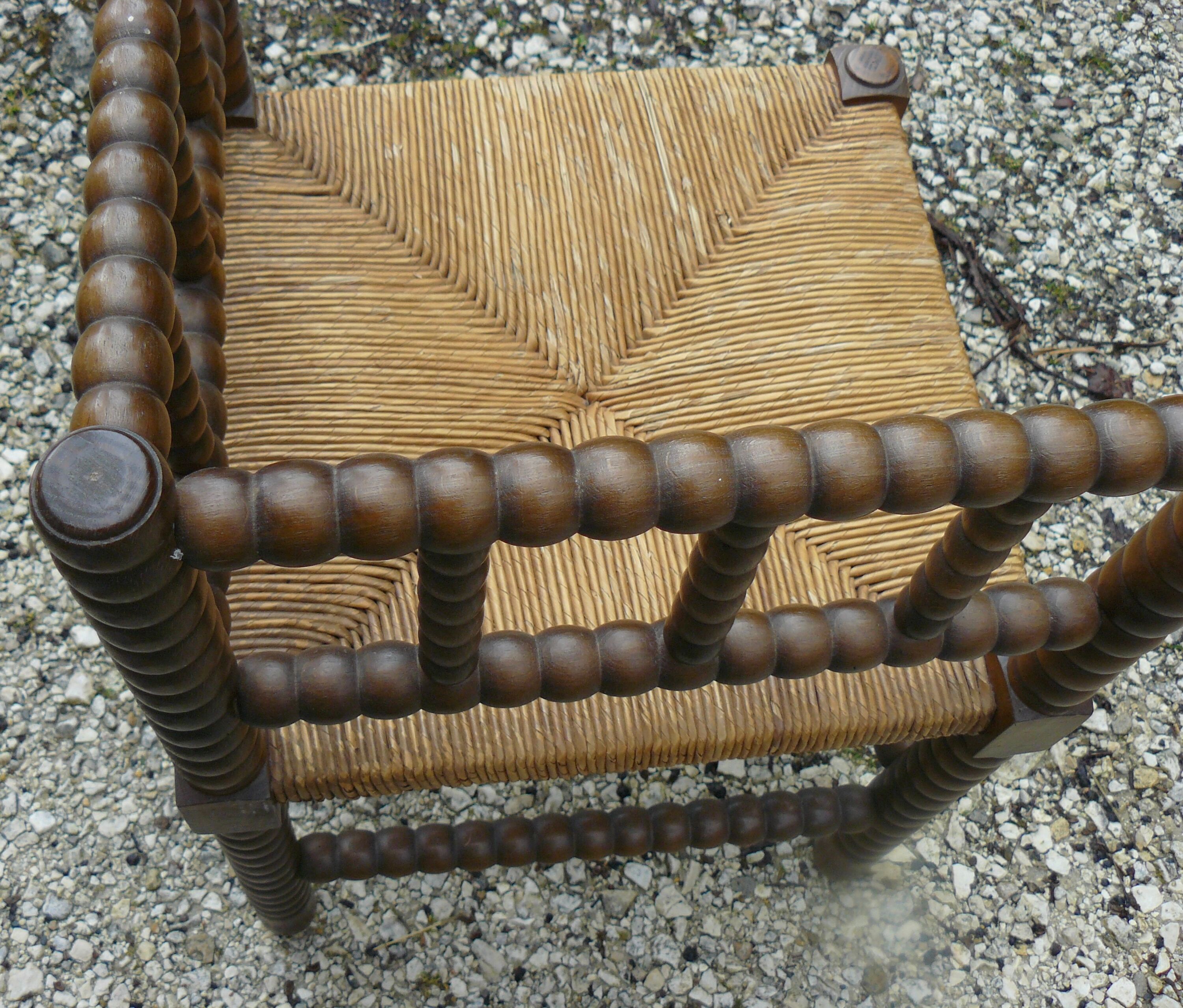 Fauteuil d'angle paillé bois tourné