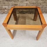 Coffee table in wood and smoked glass 1970 vintage