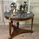 Empire pedestal table in mahogany and bronze, Saint-Anne grey marble with groove, circa 1800