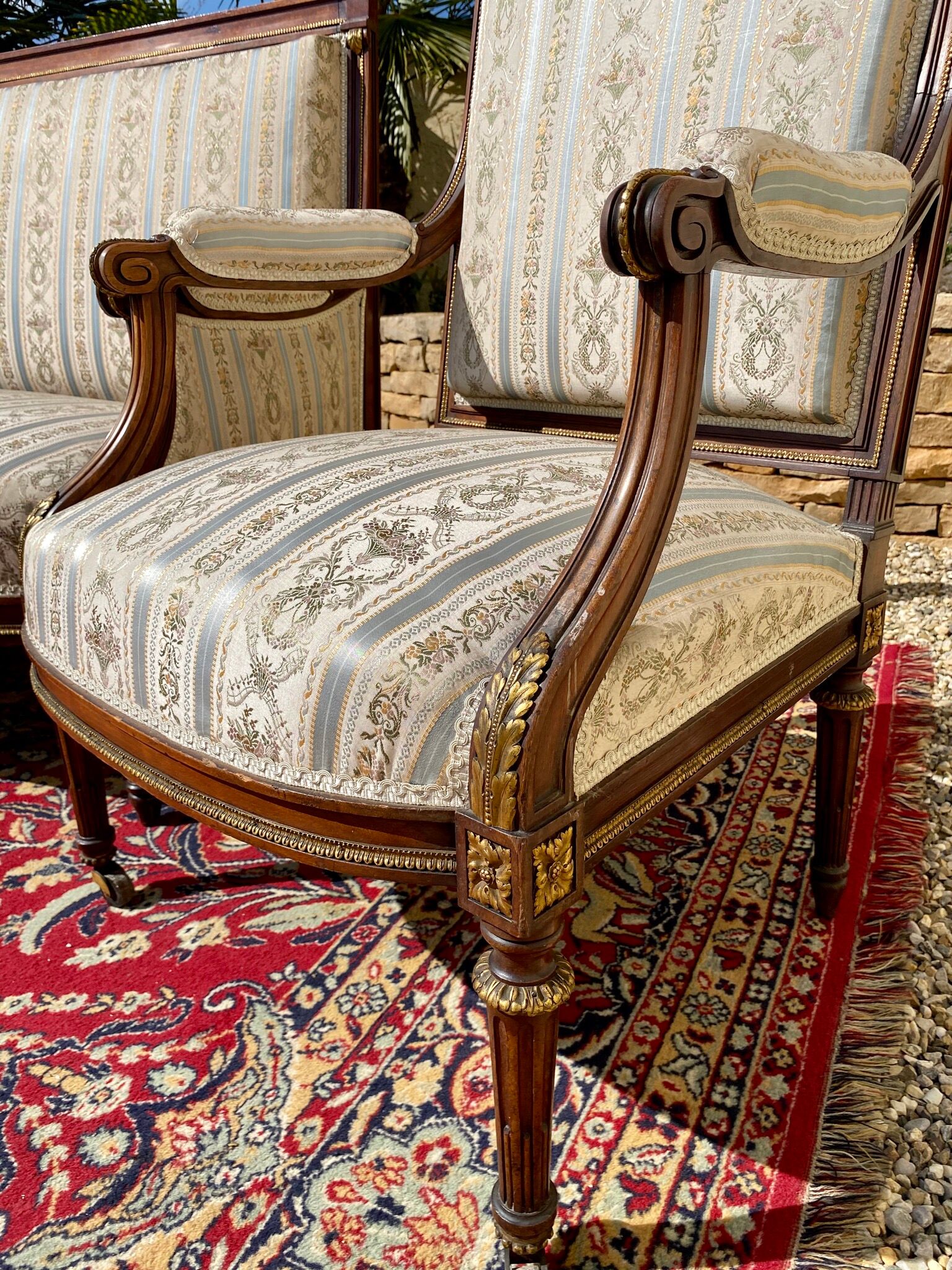 Salon 7 pièces acajou & bronze style Louis XVI