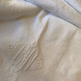 White cotton and linen tablecloth with central monogram from the 1960s.
