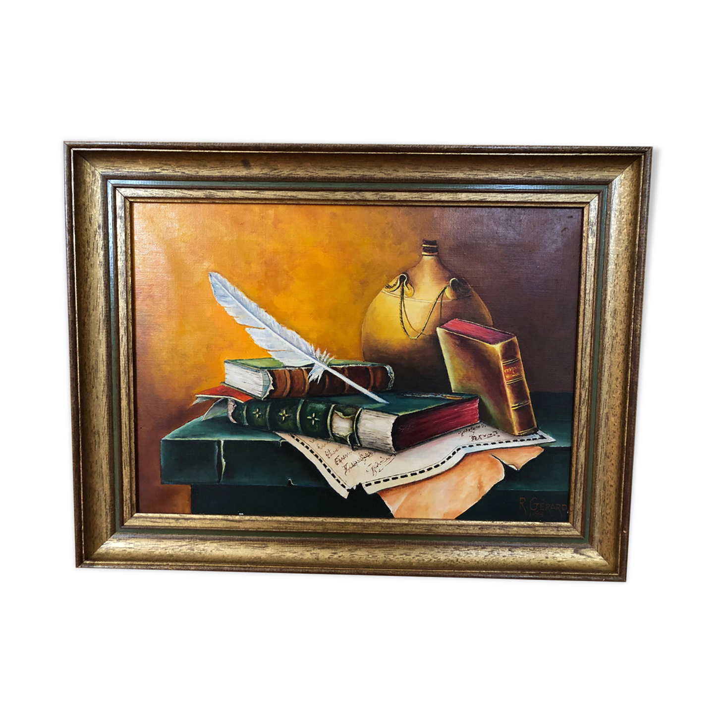 Oil on canvas Still life with books