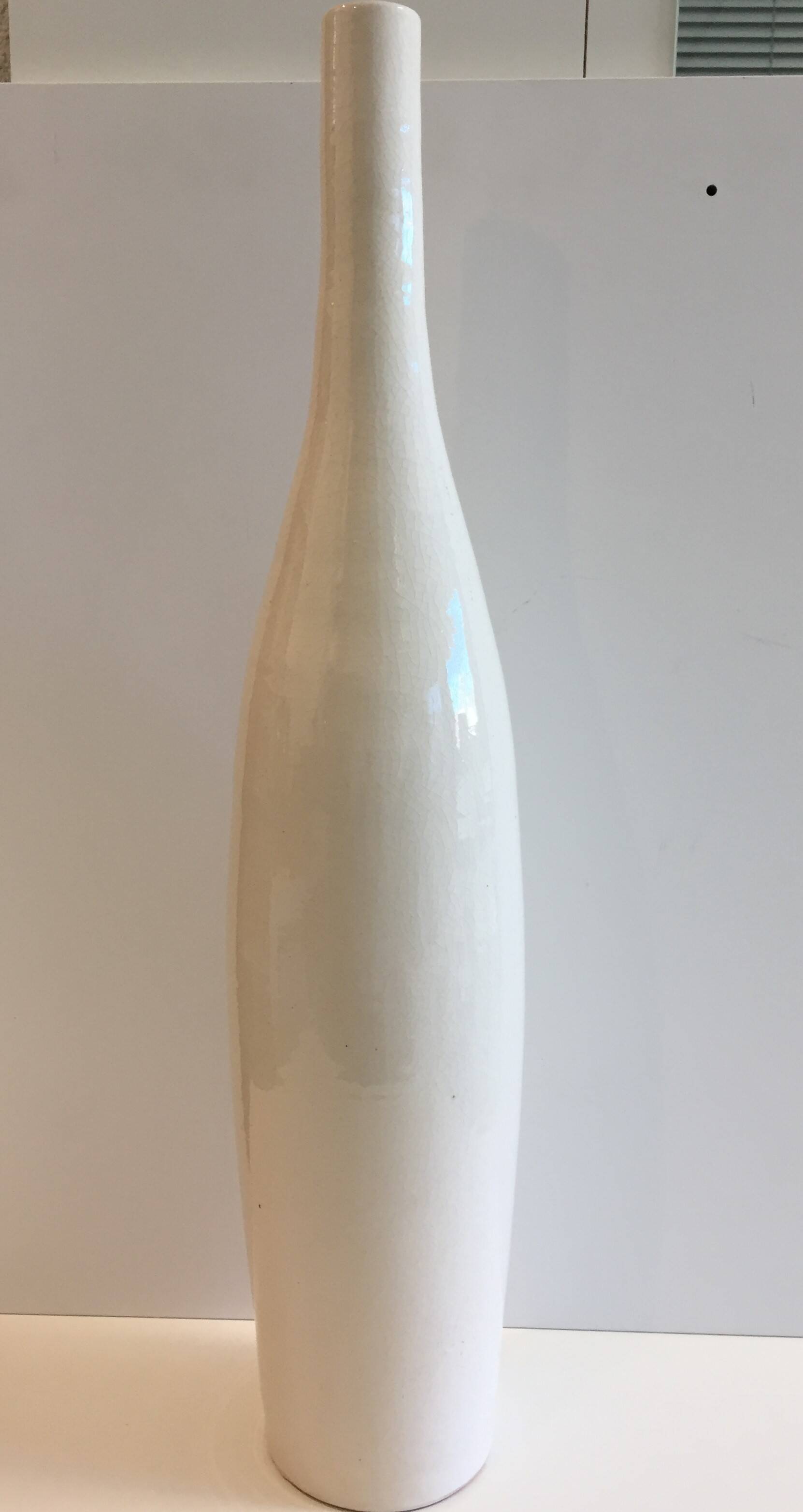 Large Little Girl Vase Long Straight Neck Cylindrical Cracked Glazed Ceramic