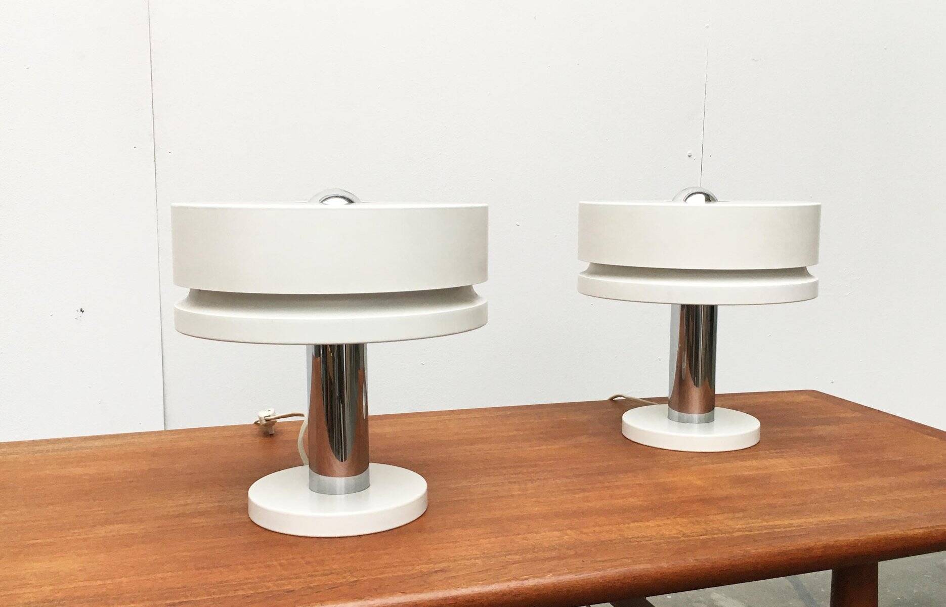 Minimalist table lamps from the German mid-century space age by Kaiser Idell / Kaiser Leuchten, 1960s, set of 2.