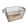 Grey metal grid basket and faux leather handles