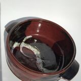 Artisanal sandstone dish signed Guibert red brown decorated