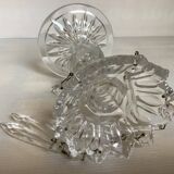 Pineapple candlestick with six glass moulded pendants.