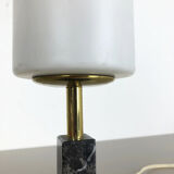 hollywood regency marble table light with opal shade, Italy 1950