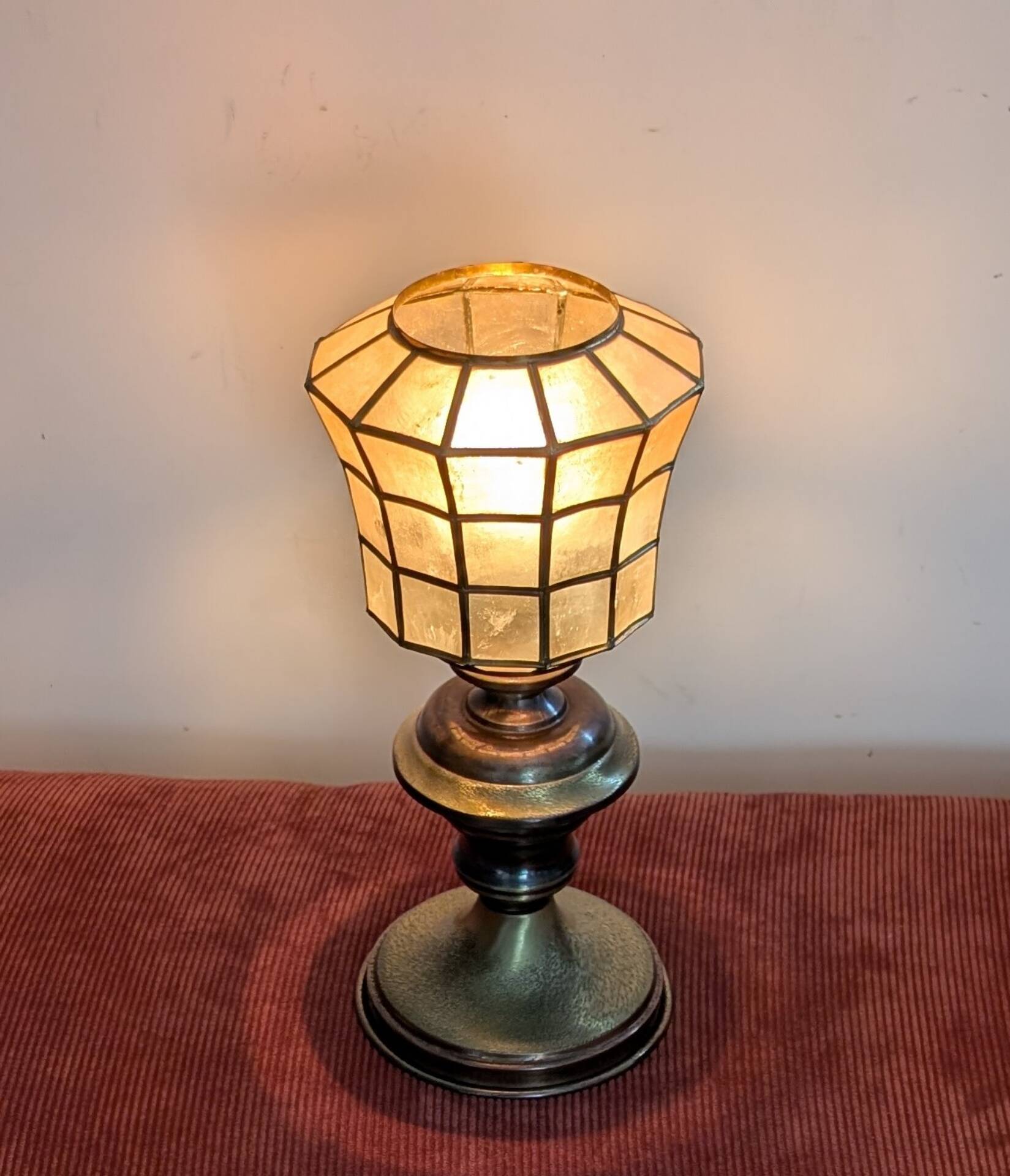 Brass and mother-of-pearl lamp. Lighthouse.