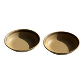 Set of 2 deep plates in stoneware with brown and dark brown rim D21.5