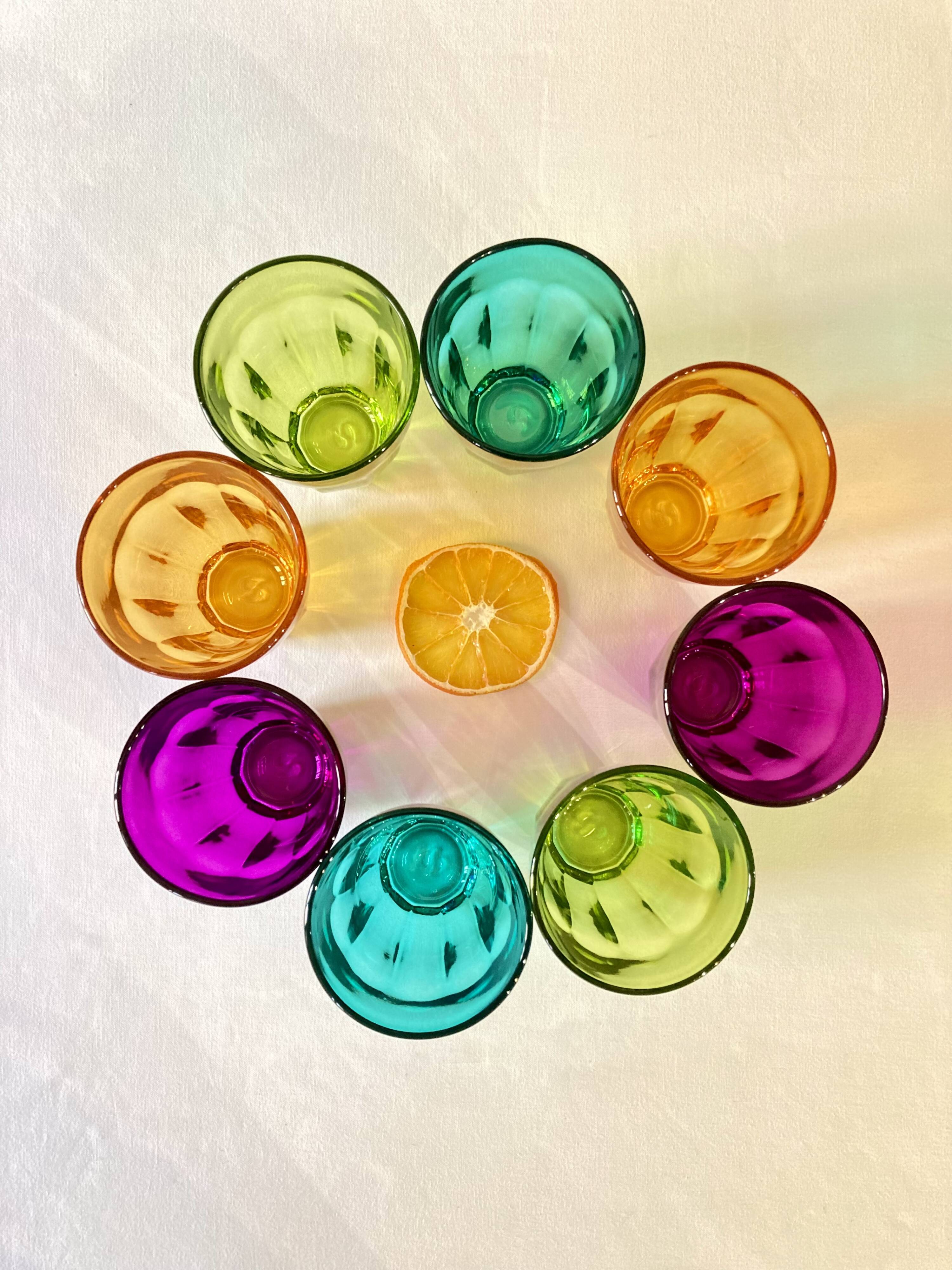 Colorful vintage lemonade glasses, Pasabahce Palaks