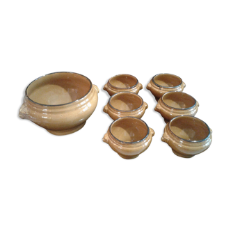 Soup service, supper and bowls. terracotta.