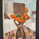 Oil on canvas still life bouquet of flowers mid 20th century