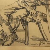 Charcoal on paper by Bernardin or Barnadouin Garçon à la gavroche