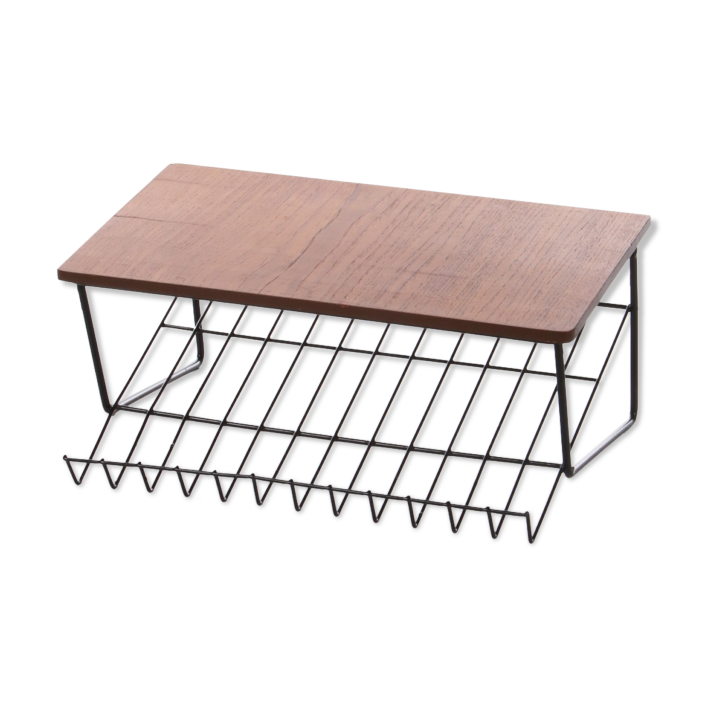 Vintage magazine rack made of metal and wood, 1960s