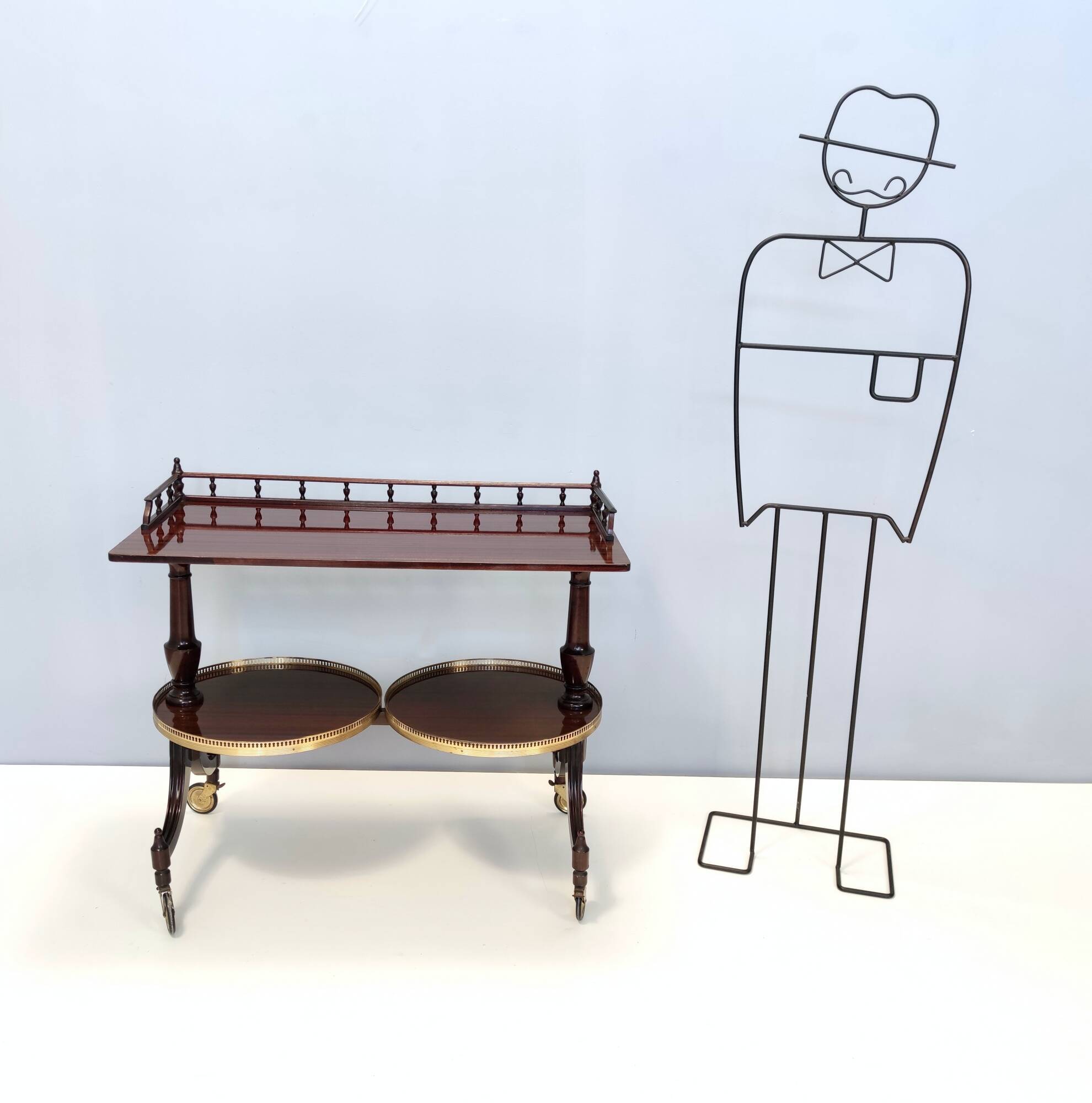 Walnut Serving Cart or Console Table with Two Sliding Shelves, Italy