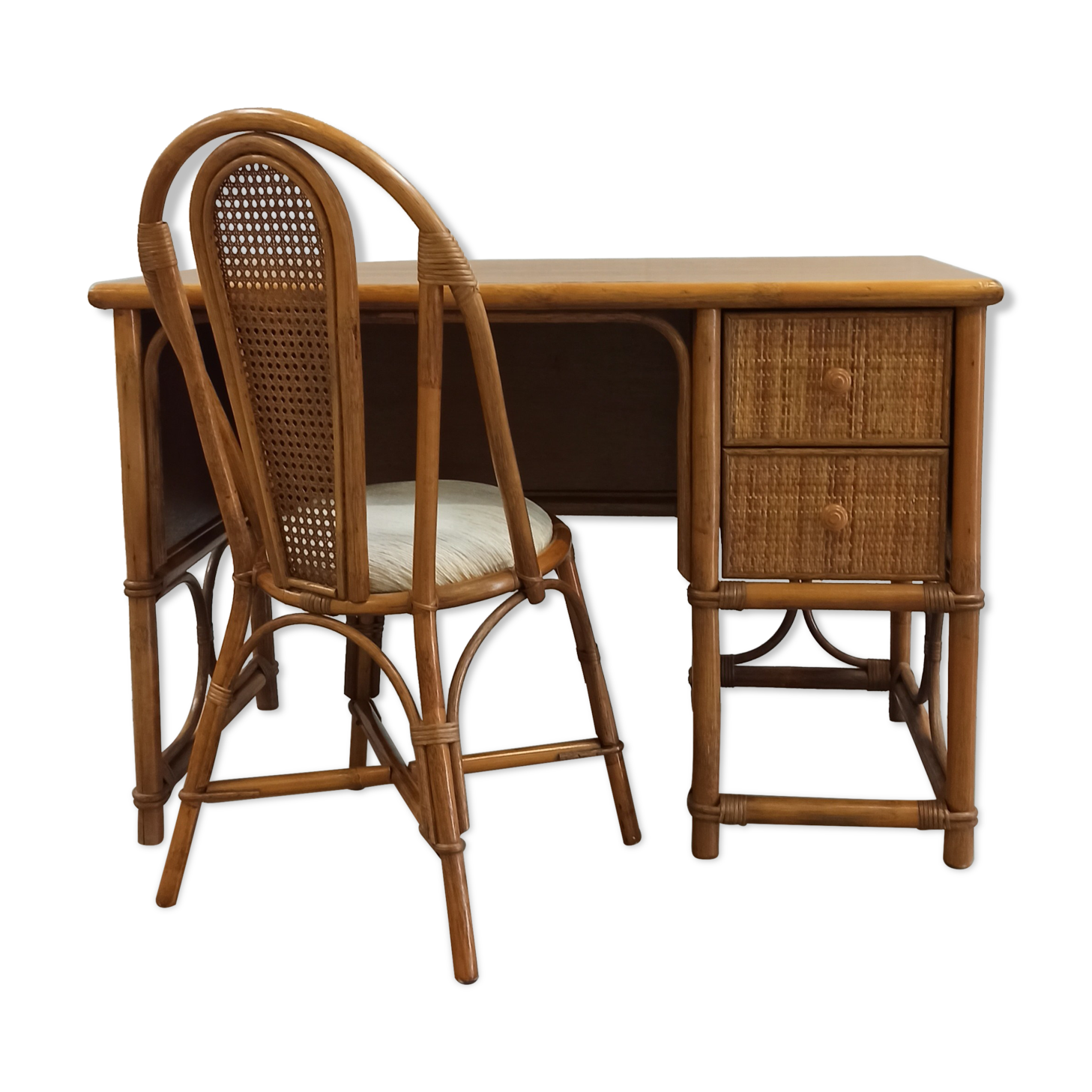 Bureau et chaise en bambou et rotin
