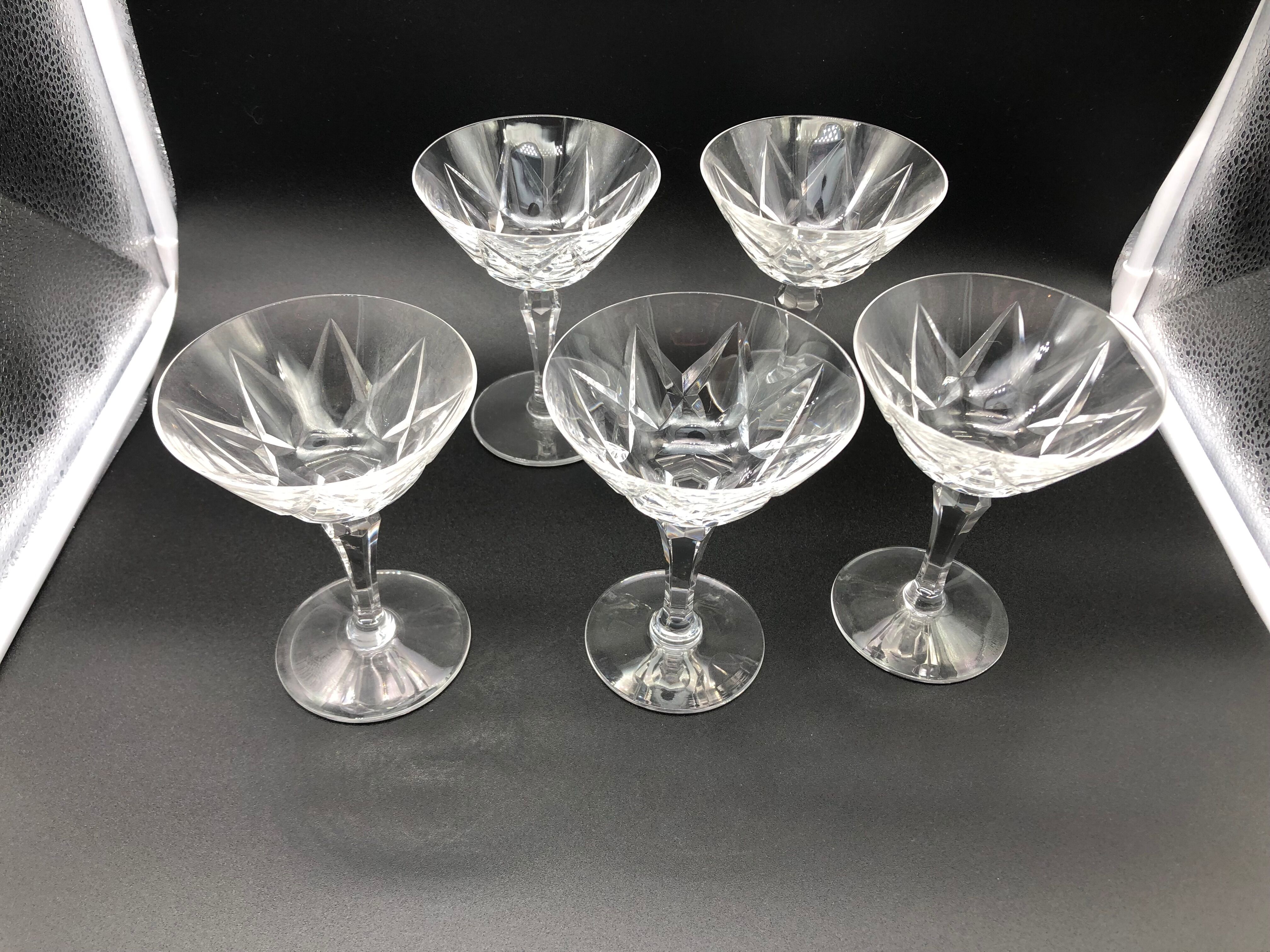 5 glasses of champagne in Saint Louis crystal signed Ardèche model