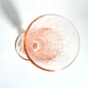 Vintage pink moulded glass cornucopia vase – bead and heart decoration