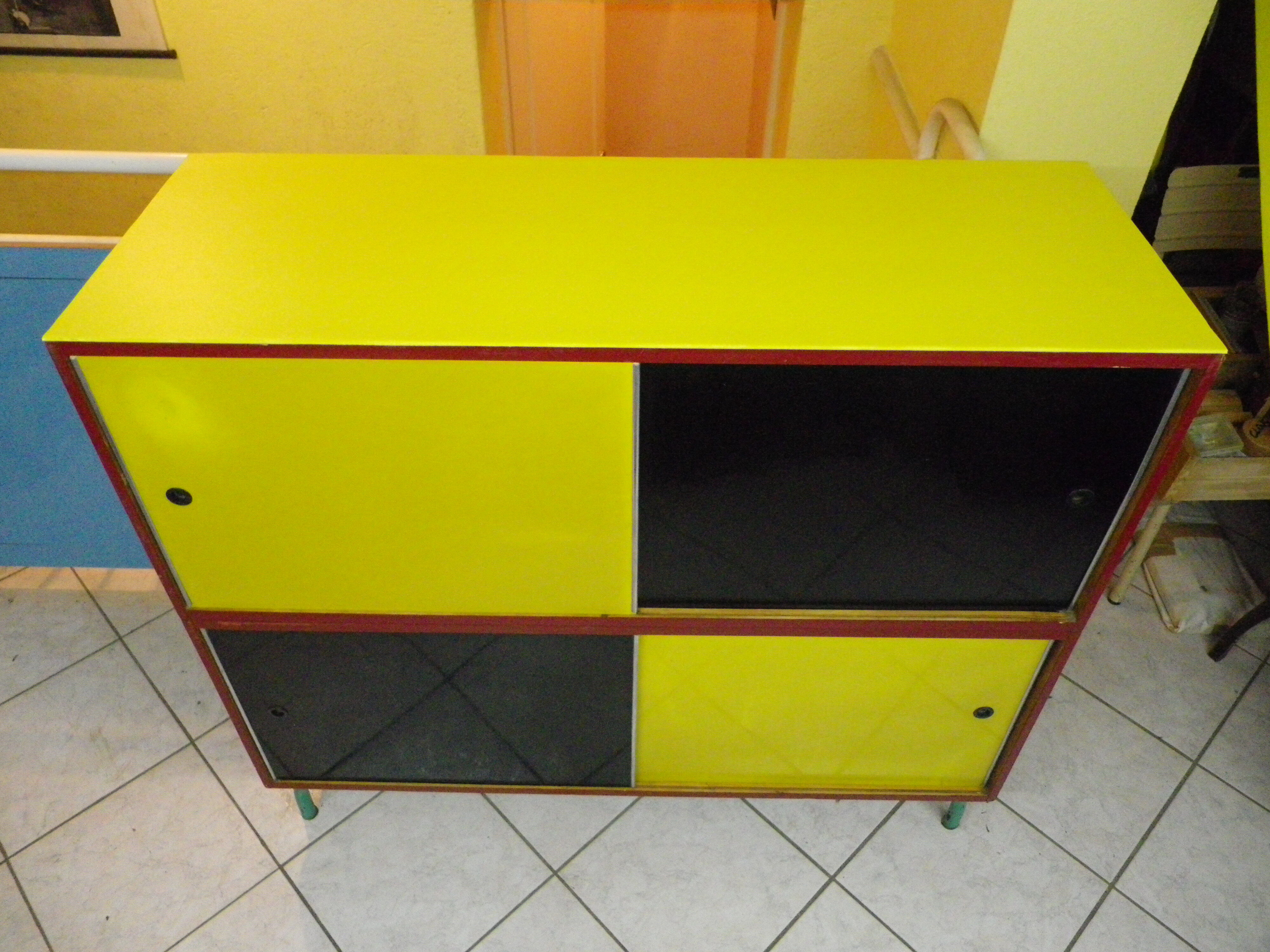 Vintage storage cabinet/sideboard with shelves, wood, formica, carlene