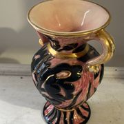 Vintage Vallauris vase amphora with relief floral decoration.
