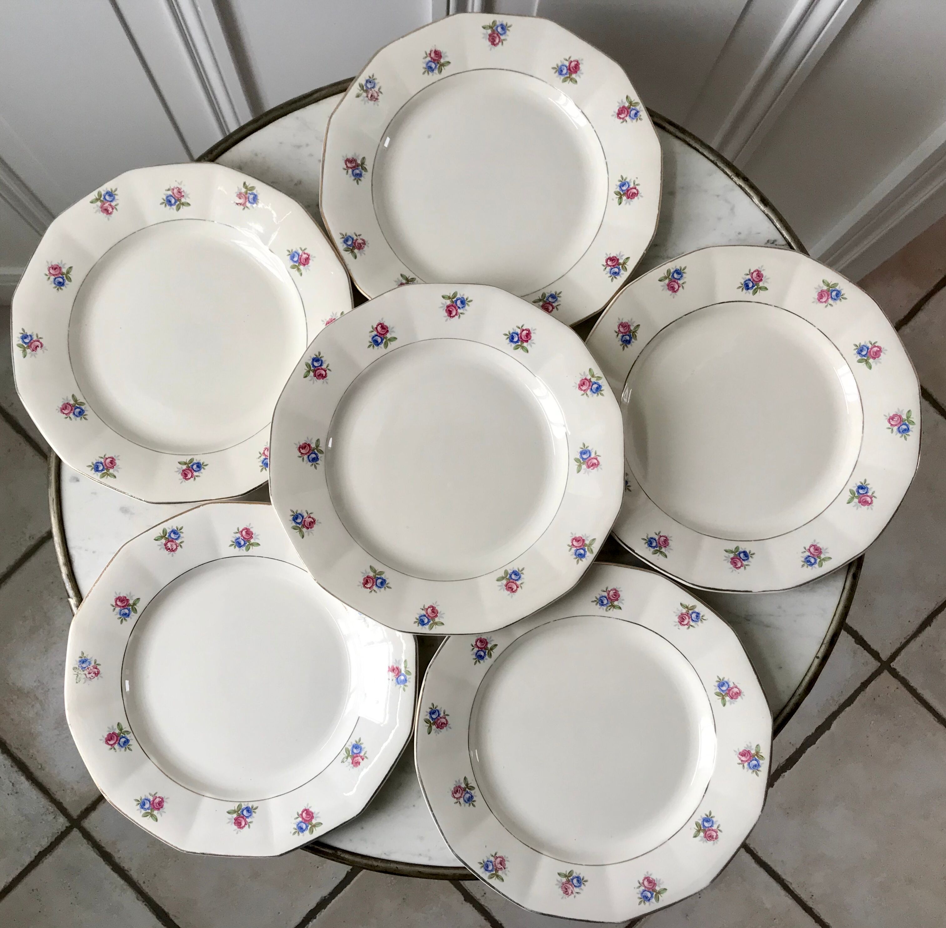Set of 6 flat plates Digoin Sarreguemines 50s