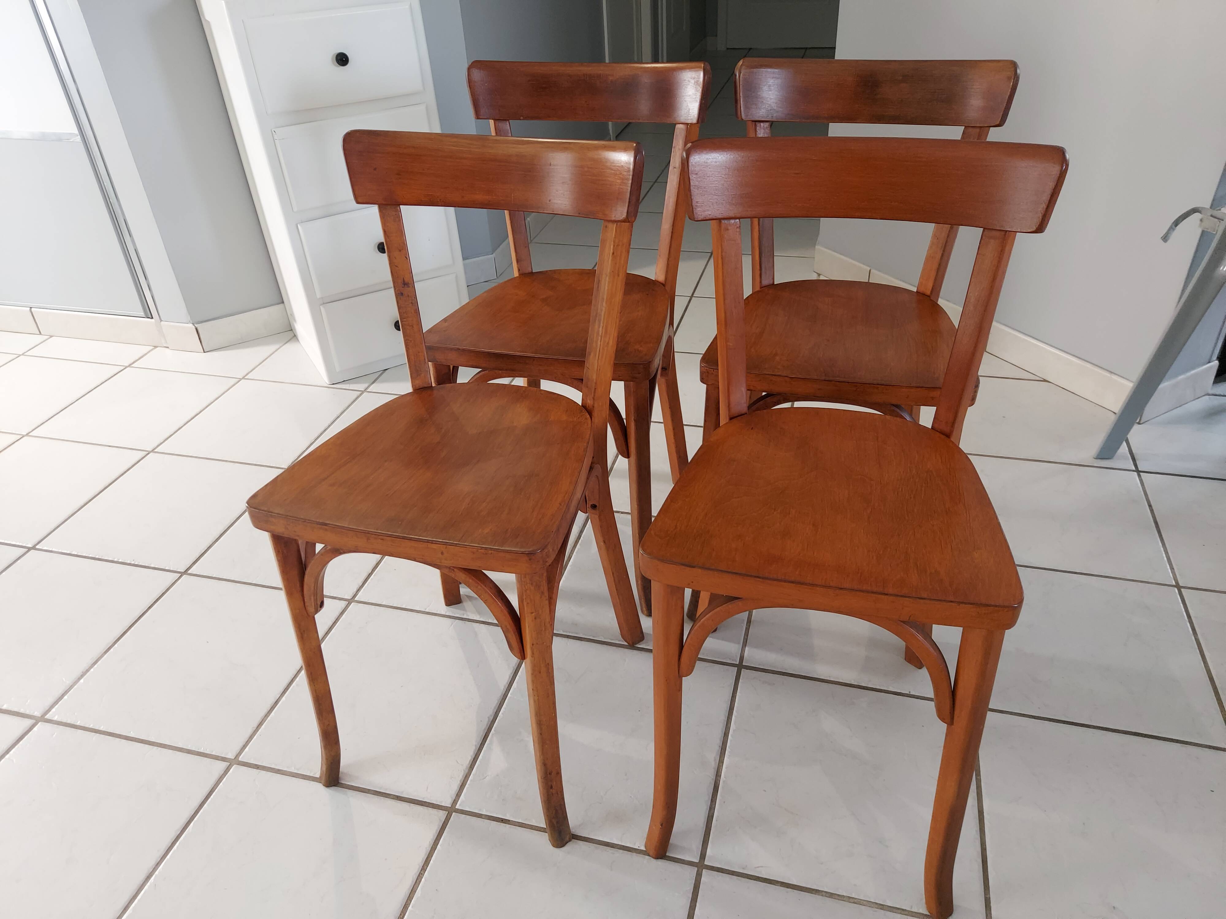 Suite of 4 chairs by Bistrot Baumann vintage 1960s