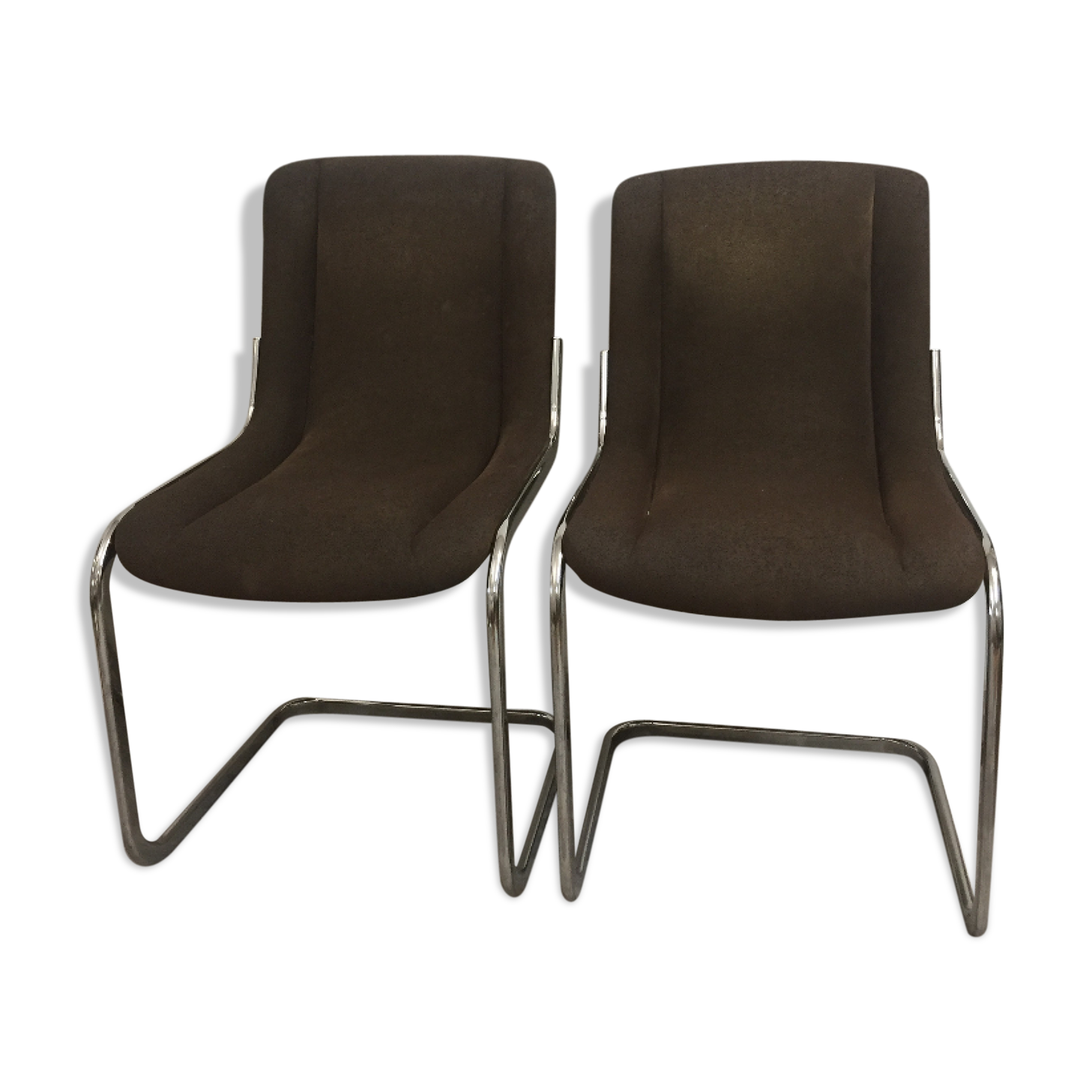 Pair velvet chairs & chrome, 1970