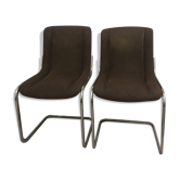 Paire chaises velours & chrome, 1970