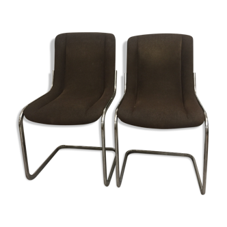 Pair velvet chairs & chrome, 1970