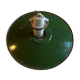 Vintage lampshade in green enamelled sheet metal and porcelain socket, old chandelier, suspension lamp