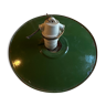 Vintage lampshade in green enamelled sheet metal and porcelain socket, old chandelier, suspension lamp