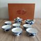 Gaiwan traditional chinese tea set in blue and white porcelain