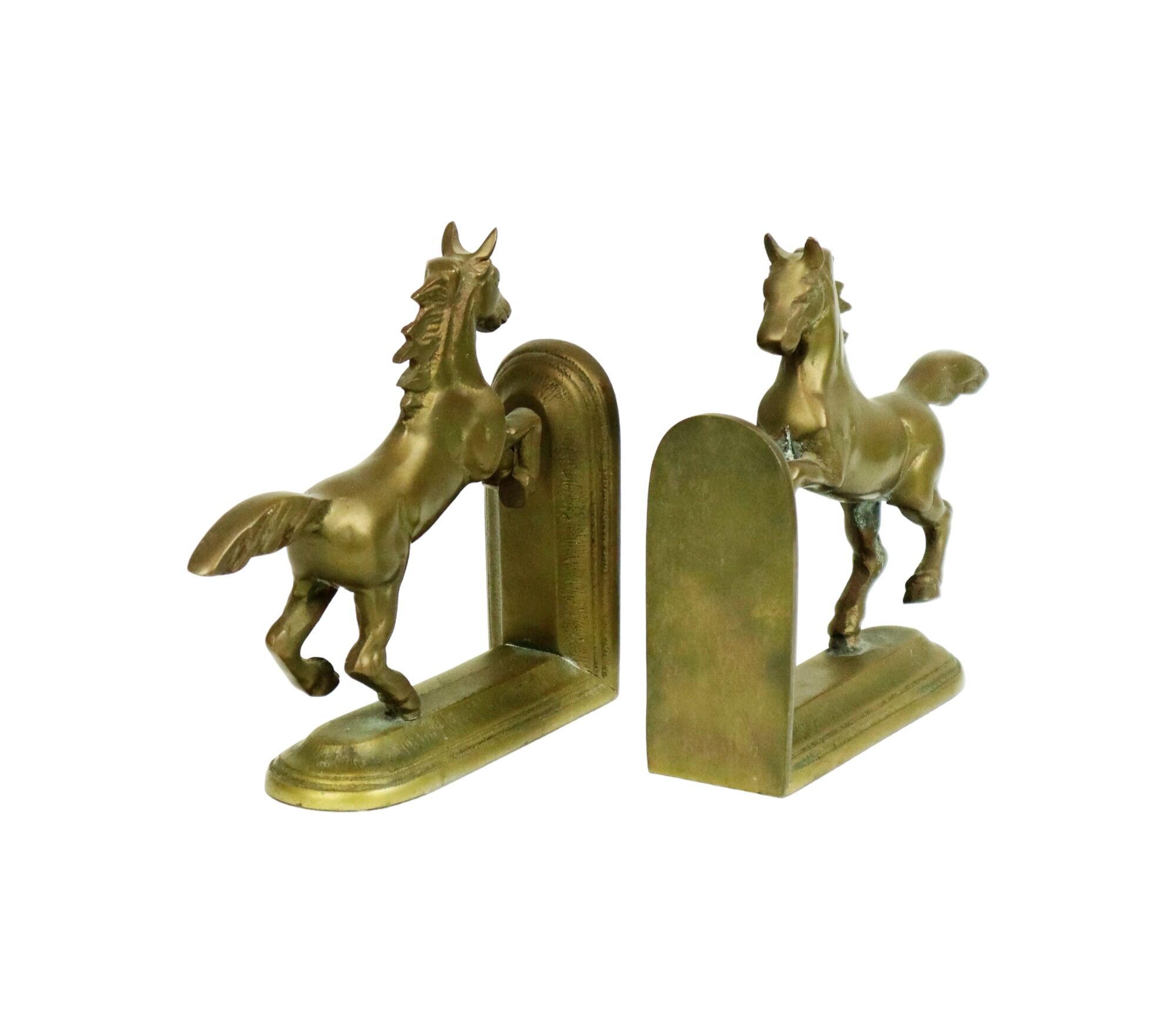 Brass prancing horses bookends figurines vintage copper 1970s