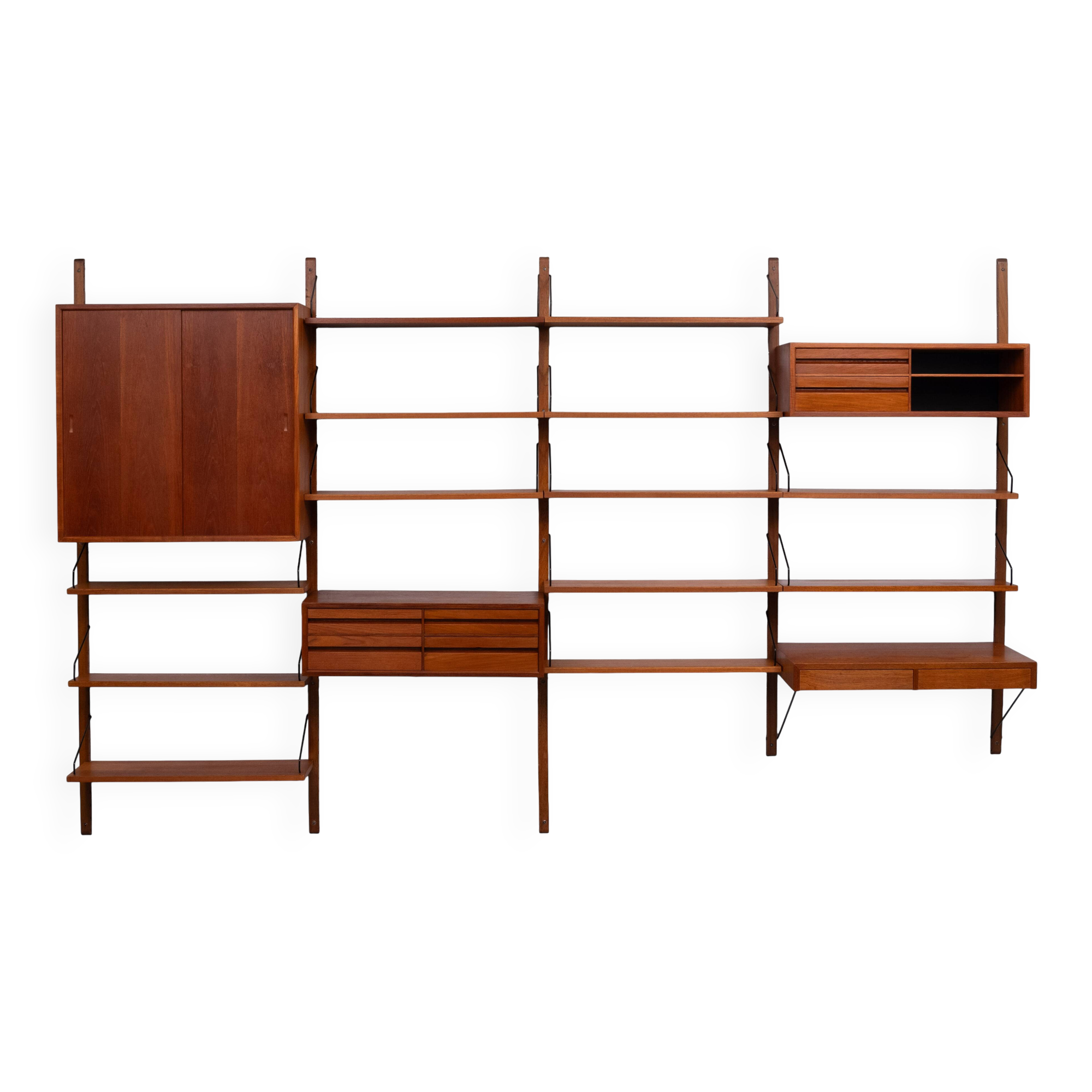 Système mural Royal Teak Poul Cadovius vintage des années 1960 avec 4 armoires