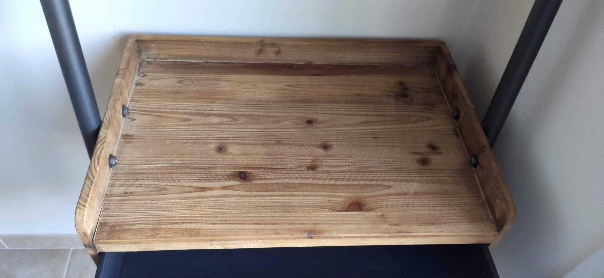 Large shelf drawers wood fir / metal 67 x 200 cm