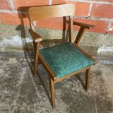 Fauteuil Bridge Ancien Pieds Compas & Skaï Vert Années 1960 Vintage #D