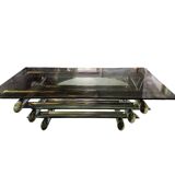 Willy Rizzo table 1970 chrome metal and glass
