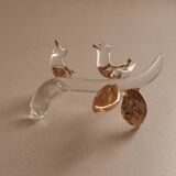 Glass knife rest with bird and golden leaf (set of 6)