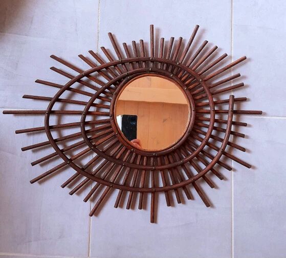 Miroir spirale en rotin 1960